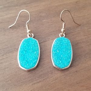 NWOT- Aqua Colored Druzzy Drop Earrings